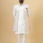 Alluring Thread Embroidered Off-White Open Sherwani for Men - Father Son Combo | Jaipurio